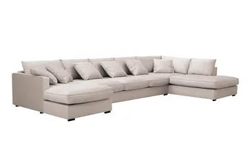 Rossita Lyx 6-seters høyrevendt U-formet ekstra dyp sofa med divan og sjeselong i fløyel - Beige - Møbler - Sofaer - U-sofa
