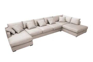 Rossita Lyx 6-seters høyrevendt U-formet ekstra dyp sofa med divan og sjeselong i fløyel - Beige - Møbler - Sofaer - U-sofa