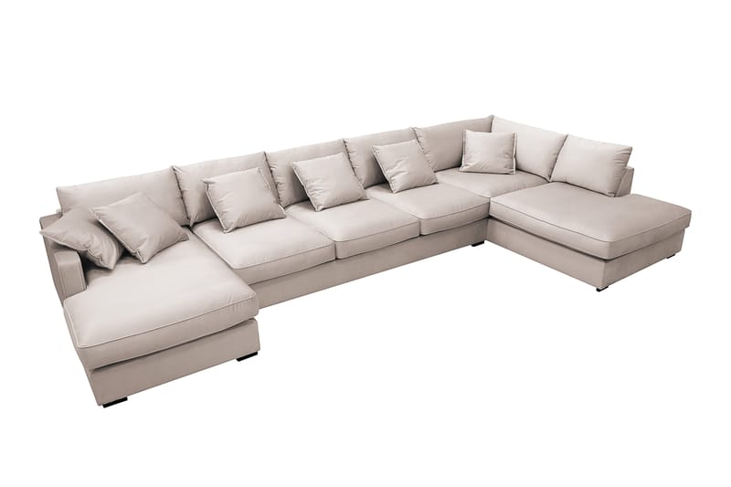 Rossita Lyx 6-seters høyrevendt U-formet ekstra dyp sofa med divan og sjeselong i fløyel - Beige - Møbler - Sofaer - U-sofa