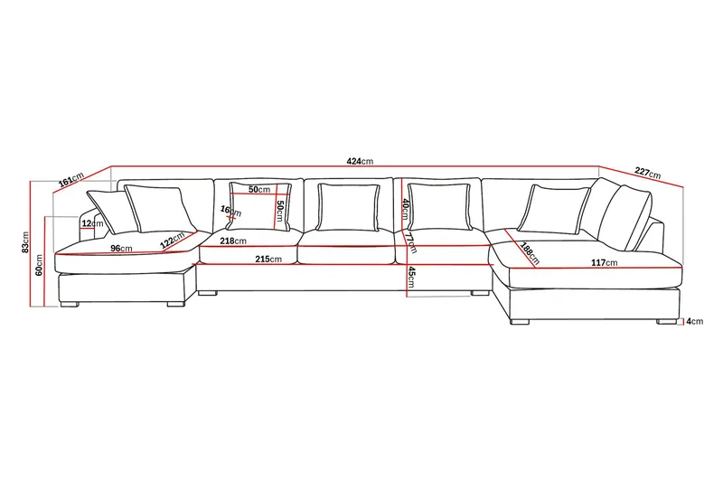 Rossita Lyx 6-seters høyrevendt U-formet ekstra dyp sofa med divan og sjeselong i fløyel - Beige - Møbler - Sofaer - U-sofa