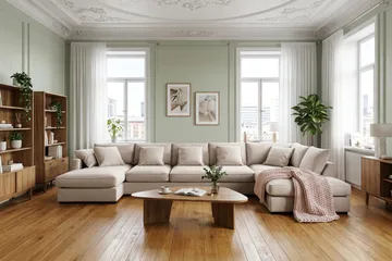 Rossita Lyx 6-seters høyrevendt U-formet ekstra dyp sofa med divan og sjeselong i fløyel - Beige - Møbler - Sofaer - U-sofa