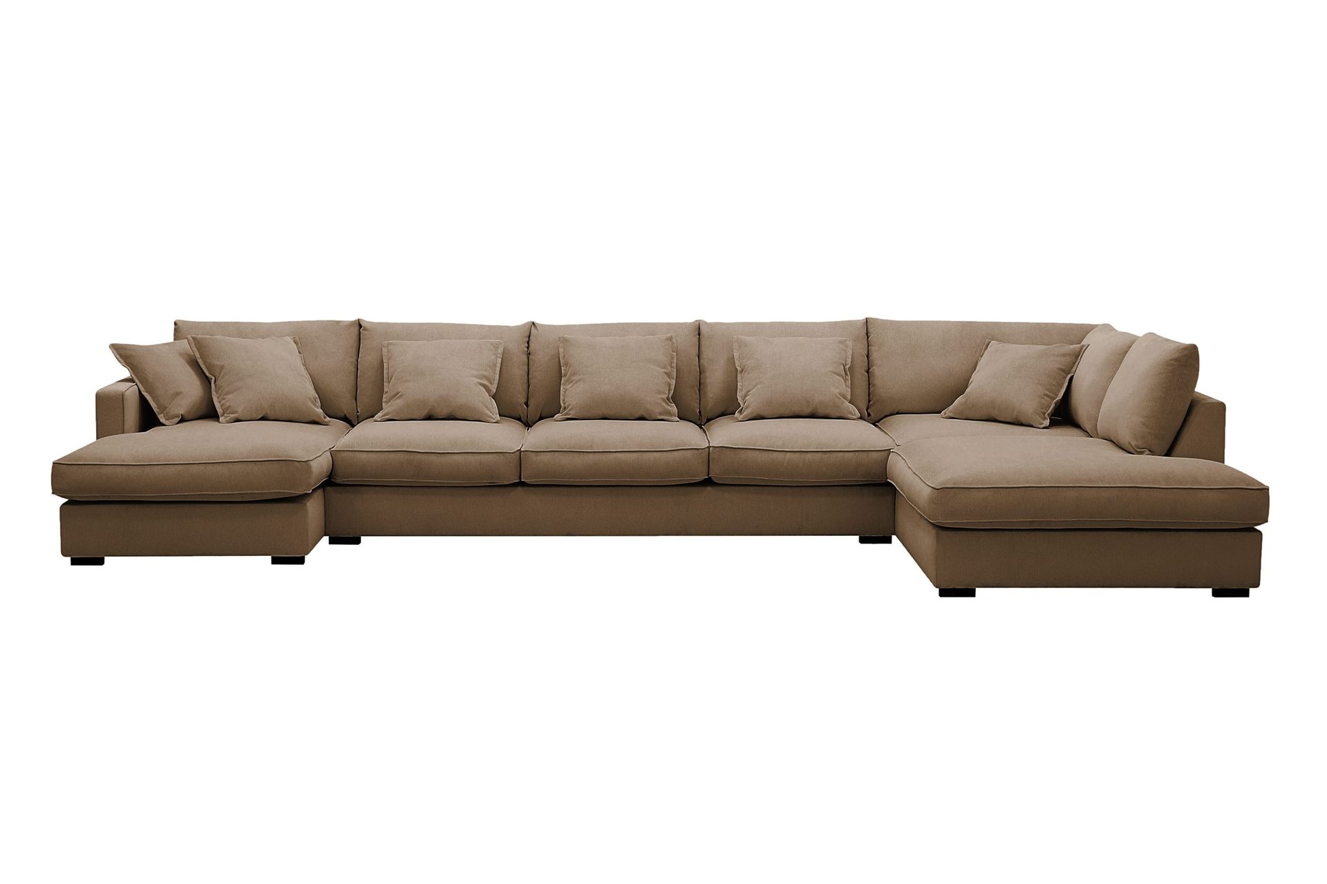 Rossita Lyx 6-seters høyrevendt U-formet ekstra dyp sofa med divan og sjeselong i manchester - Lysebrun