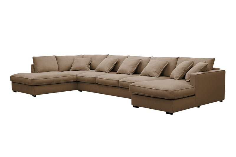 Rossita Lyx 6-seters høyrevendt U-formet ekstra dyp sofa med divan og sjeselong i manchester - Lysebrun - Møbler - Sofaer - U-sofa