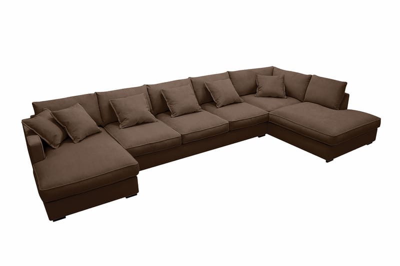 Rossita Lyx 6-seters høyrevendt U-formet ekstra dyp sofa med divan og sjeselong i manchester - Mørkebrun - Møbler - Sofaer - U-sofa