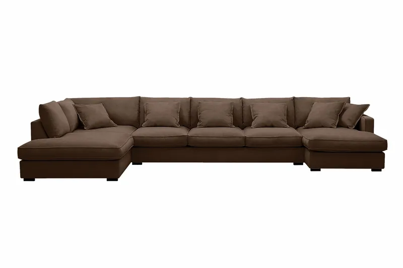 Rossita Lyx 6-seters høyrevendt U-formet ekstra dyp sofa med divan og sjeselong i manchester - Mørkebrun - Møbler - Sofaer - U-sofa