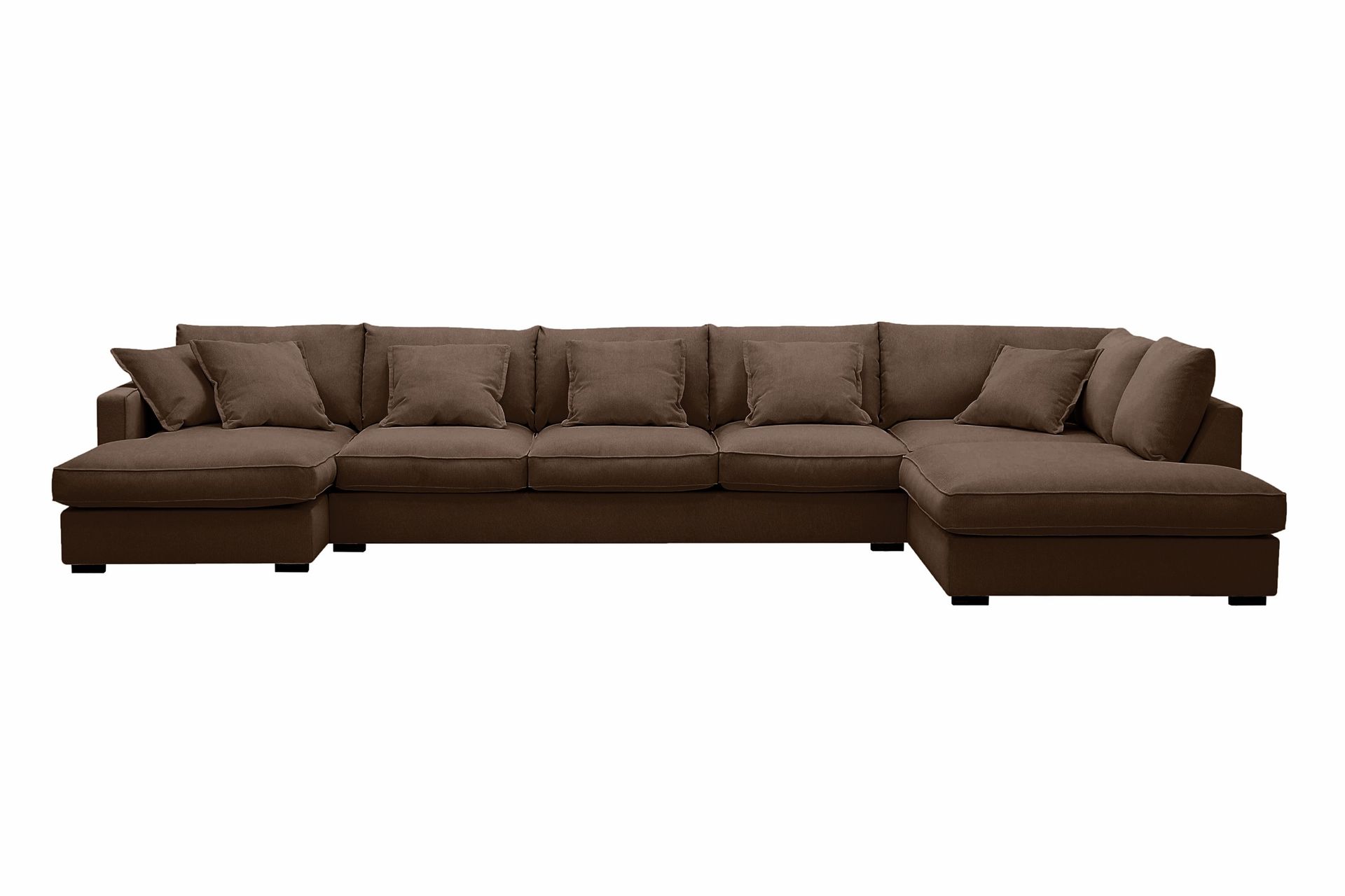 Rossita Lyx 6-seters høyrevendt U-formet ekstra dyp sofa med divan og sjeselong i manchester - Mørkebrun