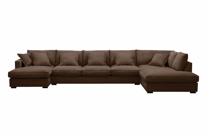 Rossita Lyx 6-seters høyrevendt U-formet ekstra dyp sofa med divan og sjeselong i manchester, Mørkebrun