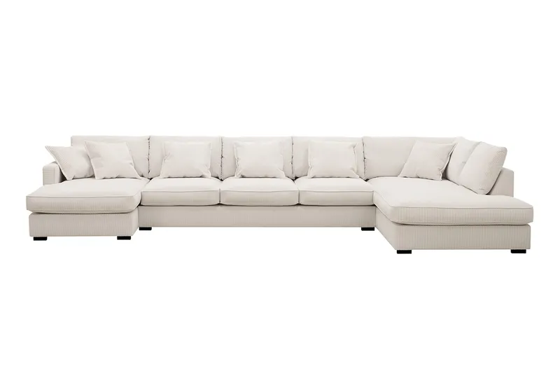 Rossita Lyx 6-seters høyrevendt U-formet ekstra dyp sofa med divan og sjeselong i manchester, Offwhite