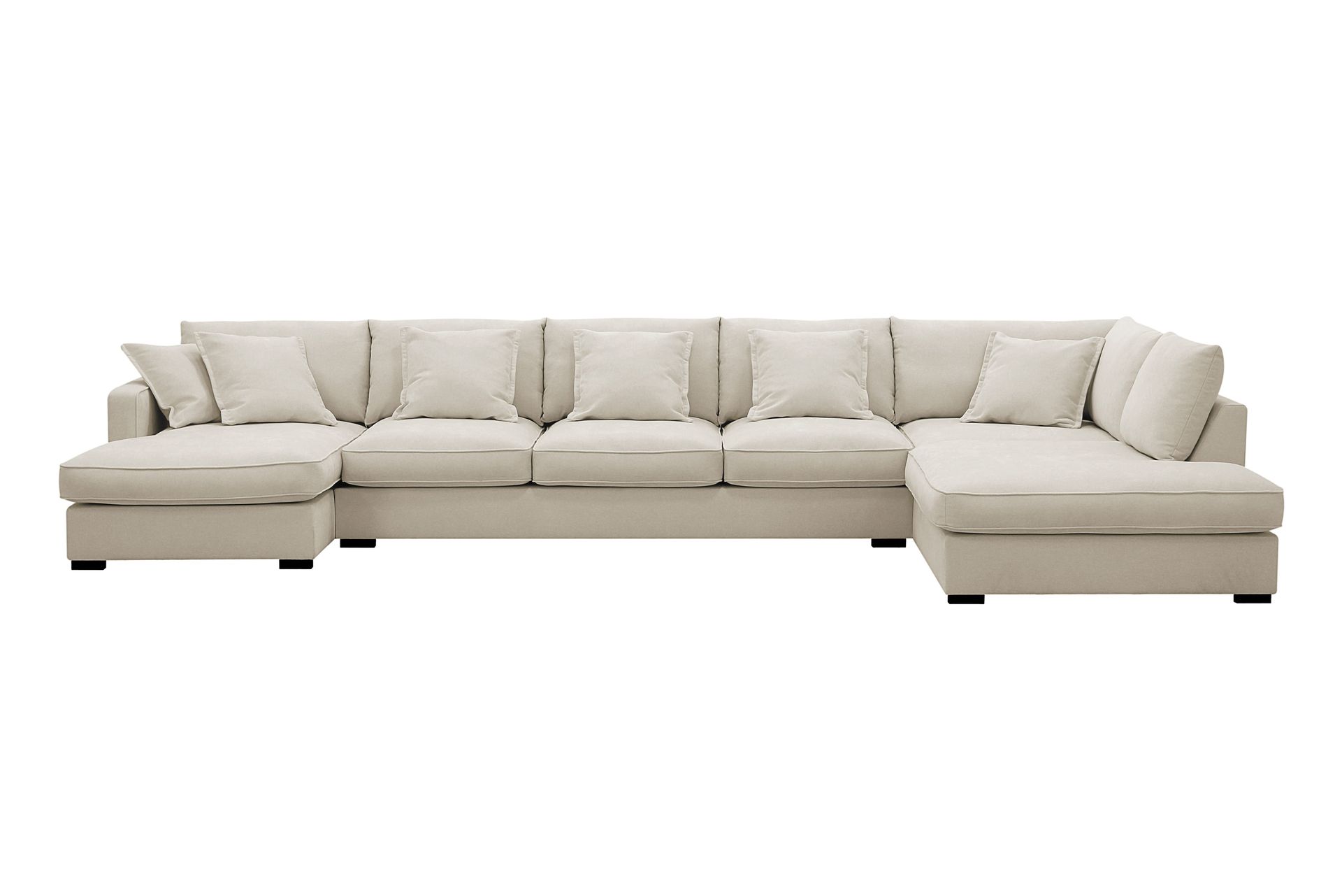 Rossita Lyx 6-seters høyrevendt U-formet ekstra dyp sofa med divan og sjeselong i stoff - Beige