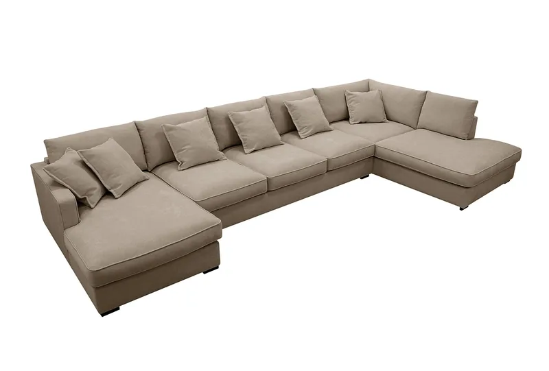 Rossita Lyx 6-seters høyrevendt U-formet ekstra dyp sofa med divan og sjeselong i stoff - Brun - Møbler - Sofaer - U-sofa