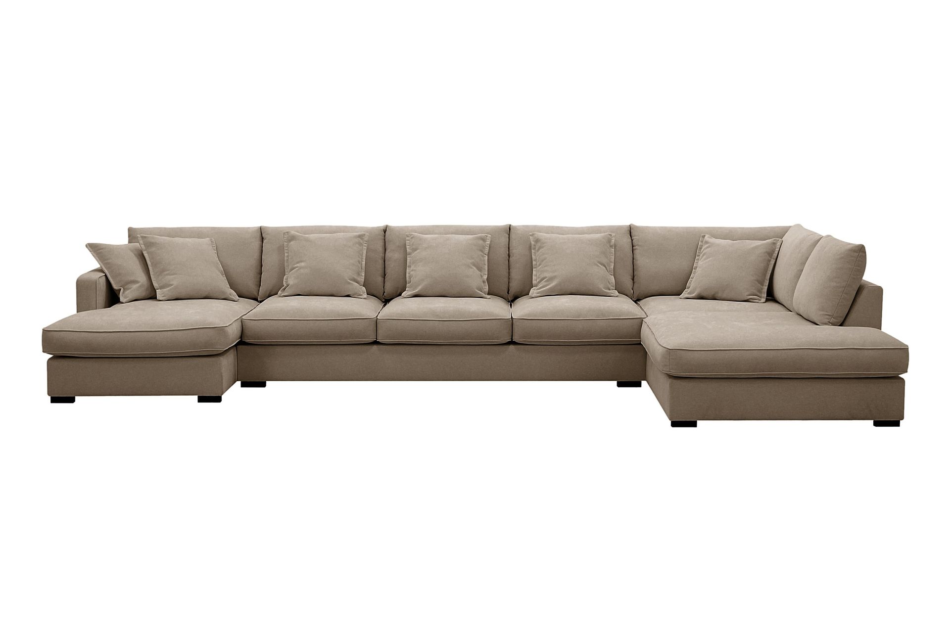 Rossita Lyx 6-seters høyrevendt U-formet ekstra dyp sofa med divan og sjeselong i stoff - Brun