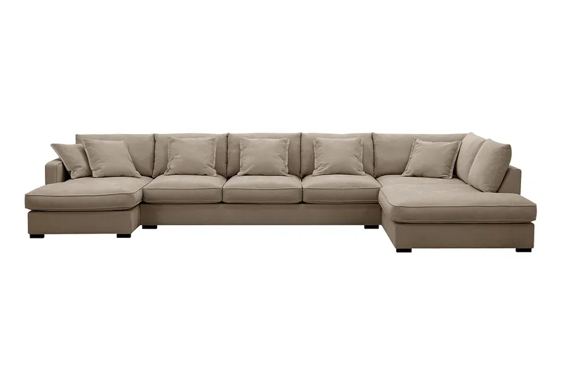 Rossita Lyx 6-seters høyrevendt U-formet ekstra dyp sofa med divan og sjeselong i stoff - Brun - Møbler - Sofaer - U-sofa