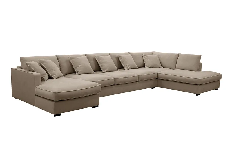 Rossita Lyx 6-seters høyrevendt U-formet ekstra dyp sofa med divan og sjeselong i stoff - Brun - Møbler - Sofaer - U-sofa
