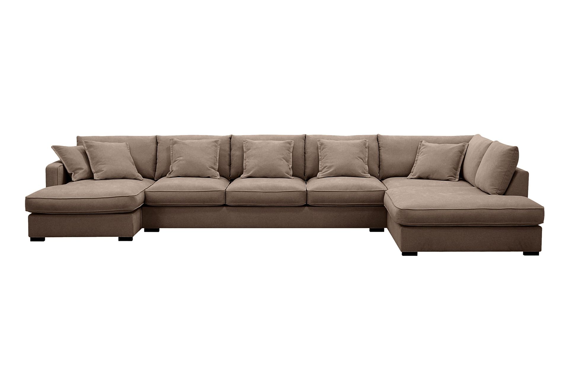 Rossita Lyx 6-seters høyrevendt U-formet ekstra dyp sofa med divan og sjeselong i stoff - Mørkebrun