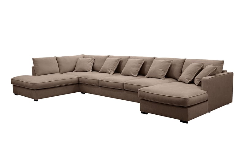 Rossita Lyx 6-seters høyrevendt U-formet ekstra dyp sofa med divan og sjeselong i stoff - Mørkebrun - Møbler - Sofaer - U-sofa