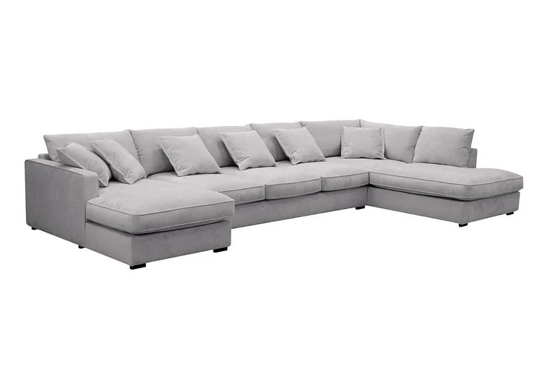 Rossita Lyx 6-seters venstrevendt U-formet ekstra dyp sofa med divan og sjeselong i chenille - Grå - Møbler - Sofaer - U-sofa