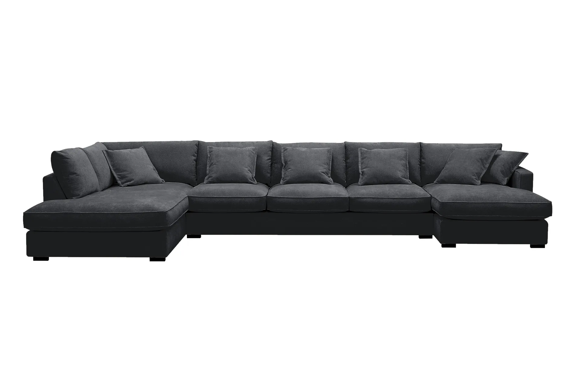 Rossita Lyx 6-seters venstrevendt U-formet ekstra dyp sofa med divan og sjeselong i chenille - Svart
