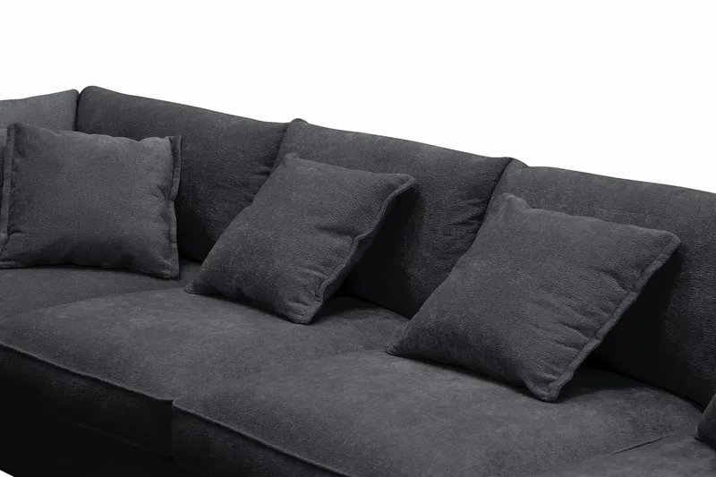 Rossita Lyx 6-seters venstrevendt U-formet ekstra dyp sofa med divan og sjeselong i chenille - Svart - Møbler - Sofaer - U-sofa
