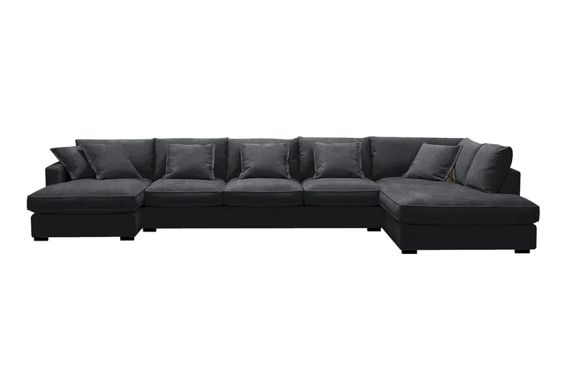 Rossita Lyx 6-seters venstrevendt U-formet ekstra dyp sofa med divan og sjeselong i chenille - Svart - Møbler - Sofaer - U-sofa