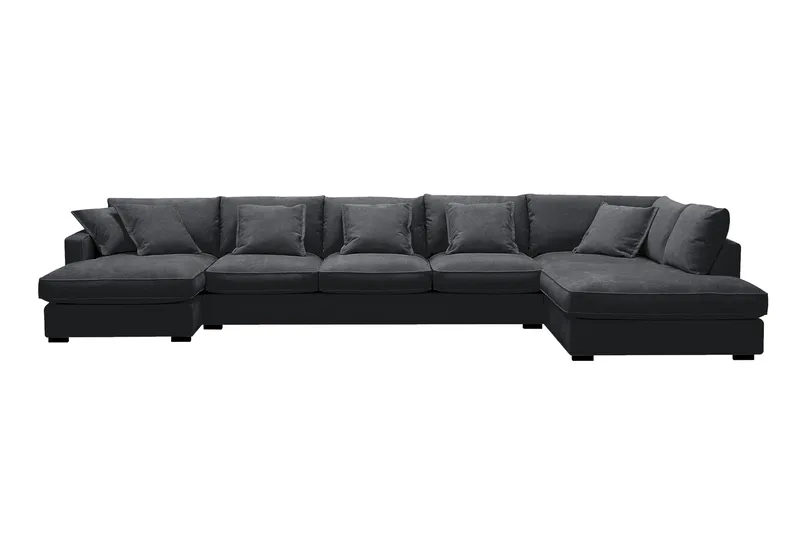 Rossita Lyx 6-seters venstrevendt U-formet ekstra dyp sofa med divan og sjeselong i chenille, Svart