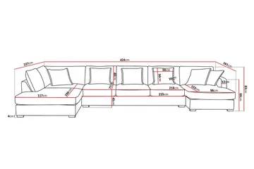 Rossita Lyx 6-seters venstrevendt U-formet ekstra dyp sofa med divan og sjeselong i chenille - Svart - Møbler - Sofaer - U-sofa