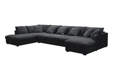 Rossita Lyx 6-seters venstrevendt U-formet ekstra dyp sofa med divan og sjeselong i chenille - Svart - Møbler - Sofaer - U-sofa