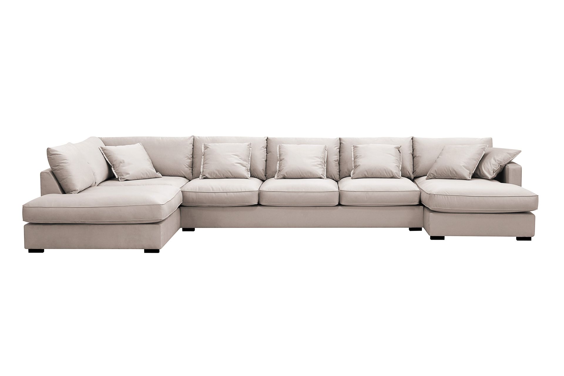 Rossita Lyx 6-seters venstrevendt U-formet ekstra dyp sofa med divan og sjeselong i fløyel - Beige