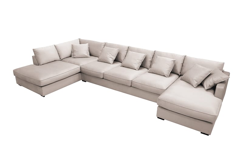 Rossita Lyx 6-seters venstrevendt U-formet ekstra dyp sofa med divan og sjeselong i fløyel - Beige - Møbler - Sofaer - U-sofa