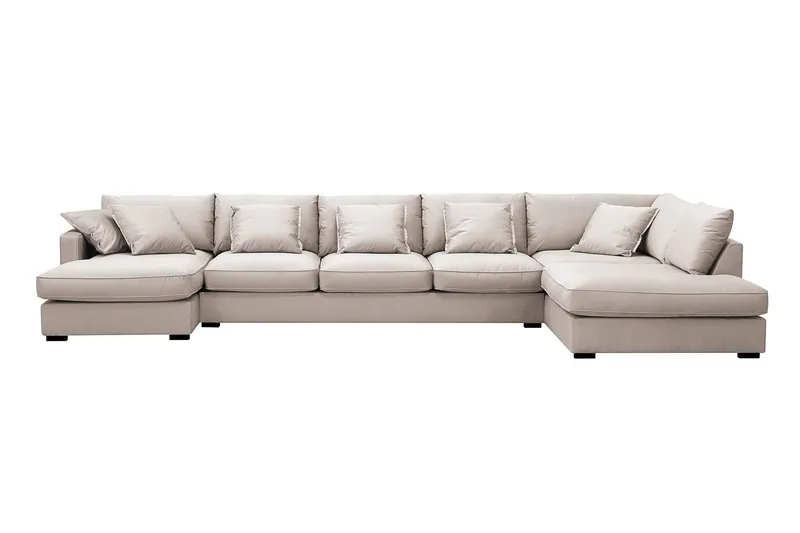 Rossita Lyx 6-seters venstrevendt U-formet ekstra dyp sofa med divan og sjeselong i fløyel - Beige - Møbler - Sofaer - U-sofa