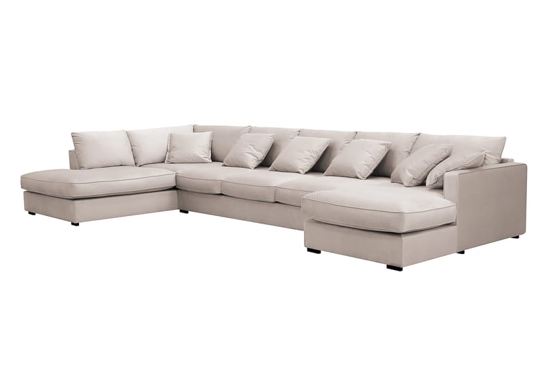 Rossita Lyx 6-seters venstrevendt U-formet ekstra dyp sofa med divan og sjeselong i fløyel - Beige - Møbler - Sofaer - U-sofa