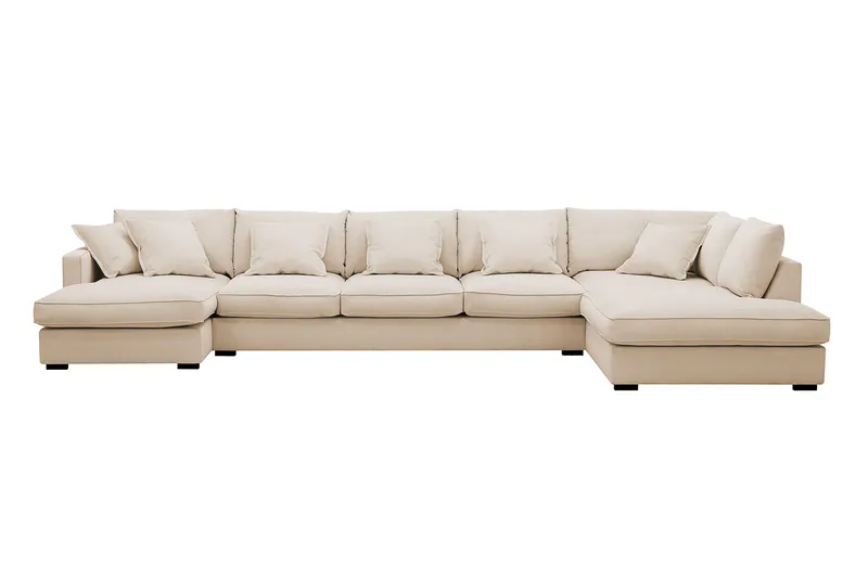 Rossita Lyx 6-seters venstrevendt U-formet ekstra dyp sofa med divan og sjeselong i manchester - Beige - Møbler - Sofaer - U-sofa