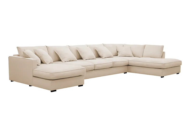 Rossita Lyx 6-seters venstrevendt U-formet ekstra dyp sofa med divan og sjeselong i manchester - Beige - Møbler - Sofaer - U-sofa