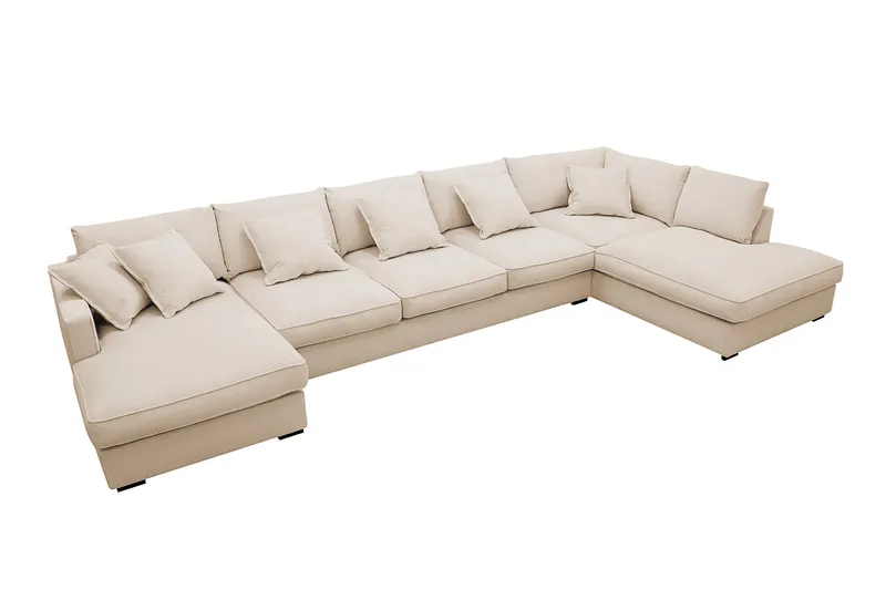 Rossita Lyx 6-seters venstrevendt U-formet ekstra dyp sofa med divan og sjeselong i manchester - Beige - Møbler - Sofaer - U-sofa