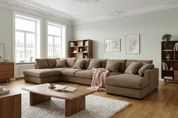 Rossita Lyx 6-seters venstrevendt U-formet ekstra dyp sofa med divan og sjeselong i manchester - Lysebrun - Møbler - Sofaer - U-sofa