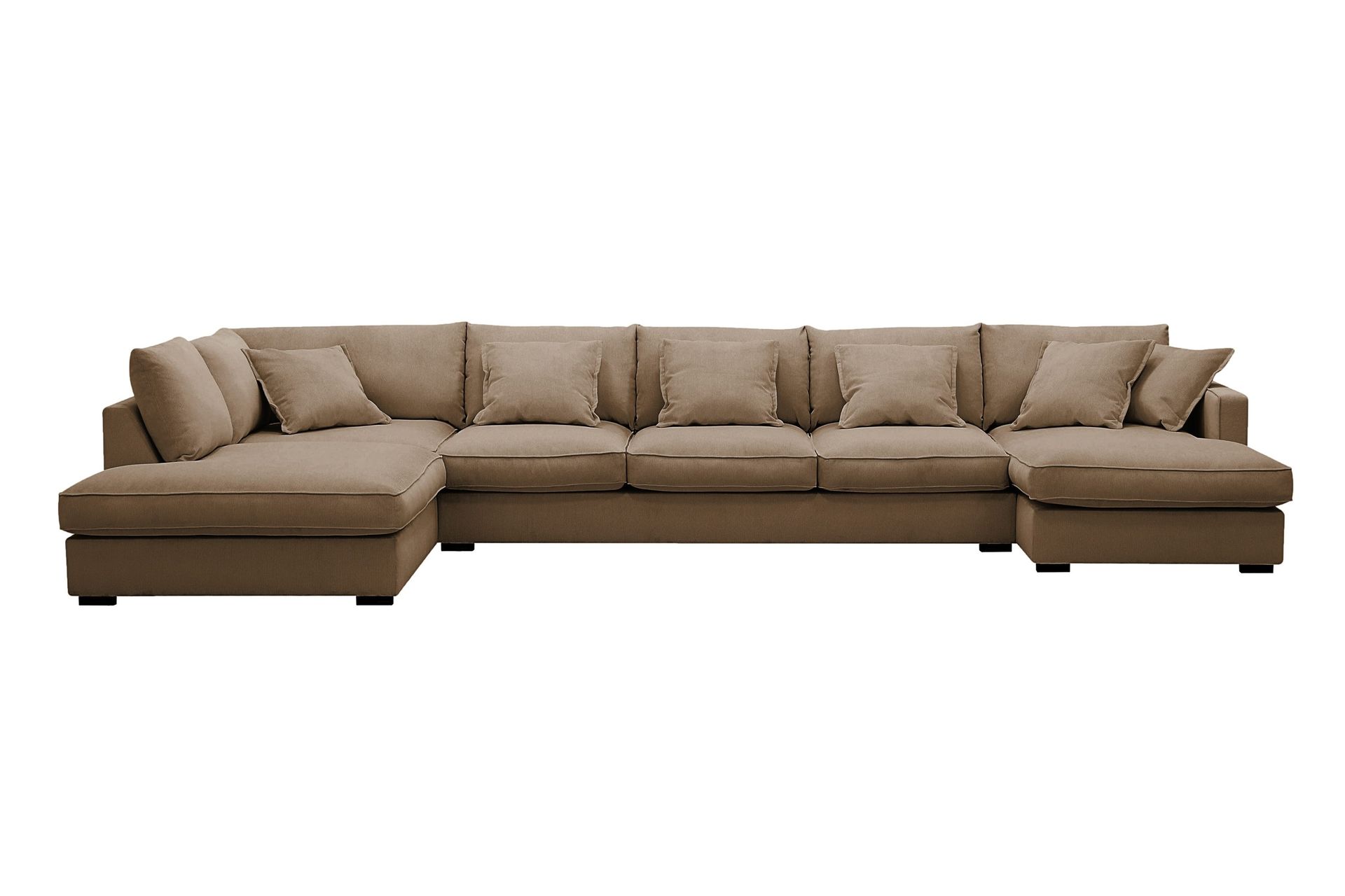 Rossita Lyx 6-seters venstrevendt U-formet ekstra dyp sofa med divan og sjeselong i manchester - Lysebrun