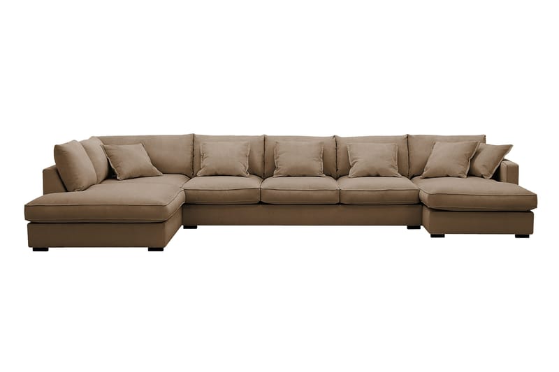 Rossita Lyx 6-seters venstrevendt U-formet ekstra dyp sofa med divan og sjeselong i manchester, Lysebrun