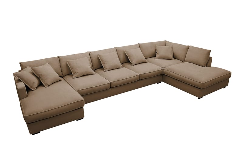 Rossita Lyx 6-seters venstrevendt U-formet ekstra dyp sofa med divan og sjeselong i manchester - Lysebrun - Møbler - Sofaer - U-sofa