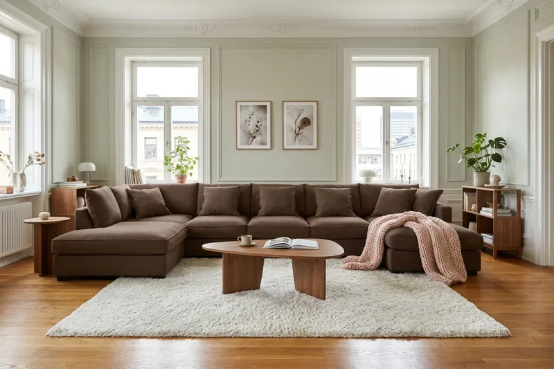 Rossita Lyx 6-seters venstrevendt U-formet ekstra dyp sofa med divan og sjeselong i manchester - Mørkebrun - Møbler - Sofaer - U-sofa