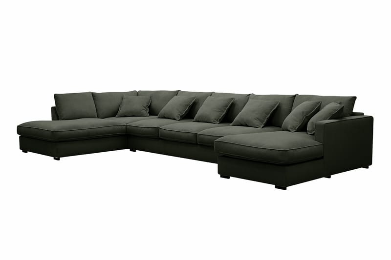 Rossita Lyx 6-seters venstrevendt U-formet ekstra dyp sofa med divan og sjeselong i manchester - Mørkegrønn - Møbler - Sofaer - U-sofa