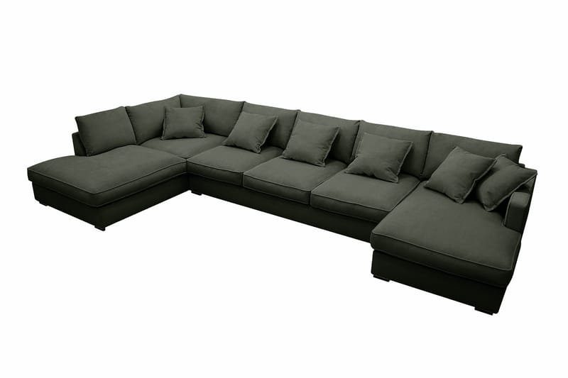 Rossita Lyx 6-seters venstrevendt U-formet ekstra dyp sofa med divan og sjeselong i manchester - Mørkegrønn - Møbler - Sofaer - U-sofa