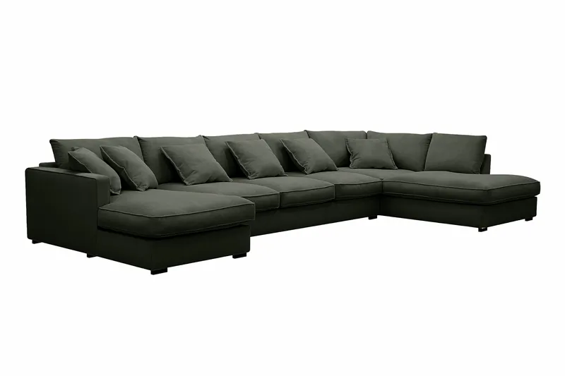 Rossita Lyx 6-seters venstrevendt U-formet ekstra dyp sofa med divan og sjeselong i manchester - Mørkegrønn - Møbler - Sofaer - U-sofa