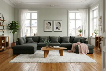 Rossita Lyx 6-seters venstrevendt U-formet ekstra dyp sofa med divan og sjeselong i manchester - Mørkegrønn - Møbler - Sofaer - U-sofa