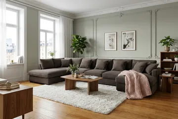 Rossita Lyx 6-seters venstrevendt U-formet ekstra dyp sofa med divan og sjeselong i manchester - Taupe - Møbler - Sofaer - U-sofa