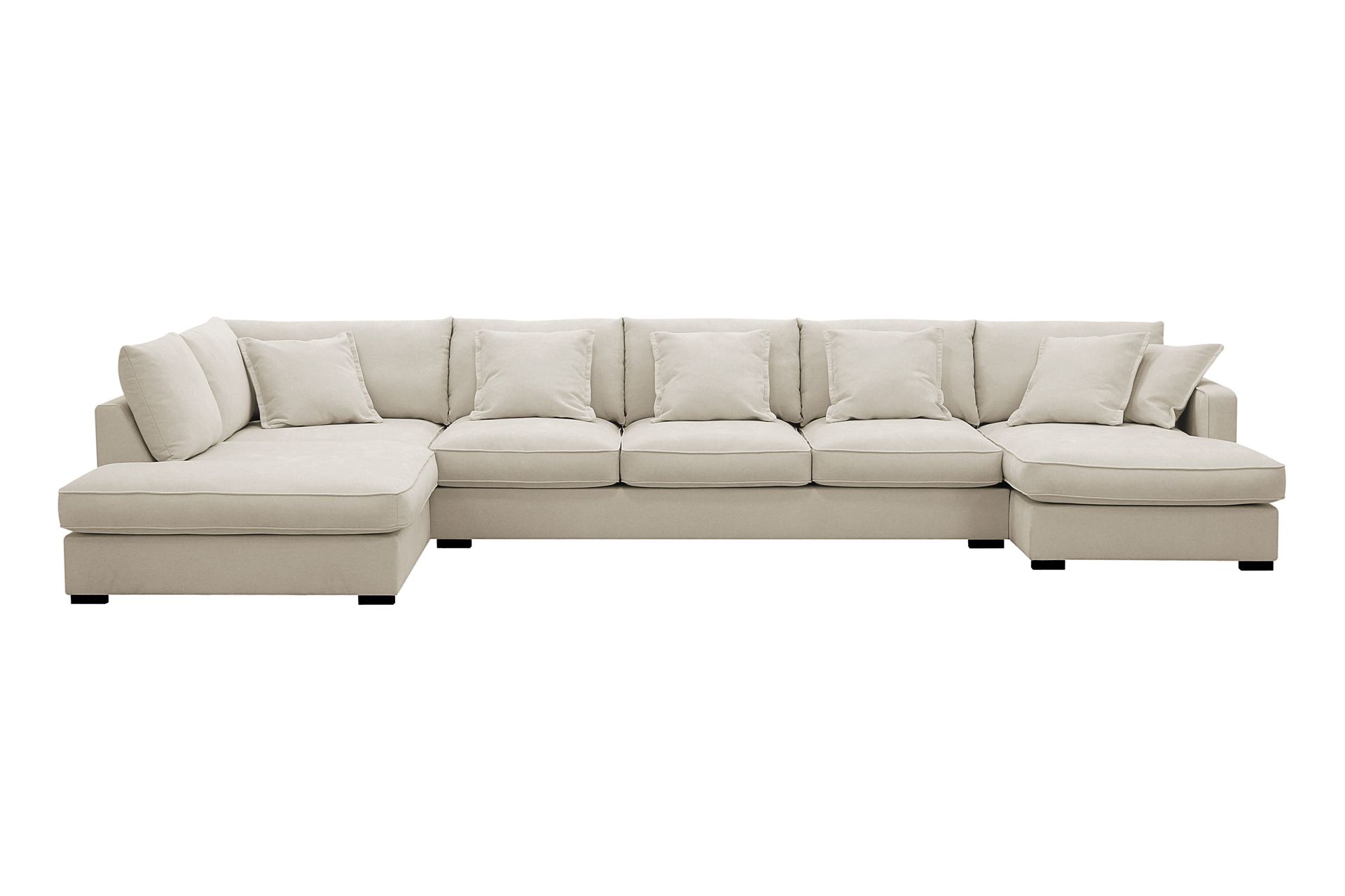 Rossita Lyx 6-seters venstrevendt U-formet ekstra dyp sofa med divan og sjeselong i stoff - Beige