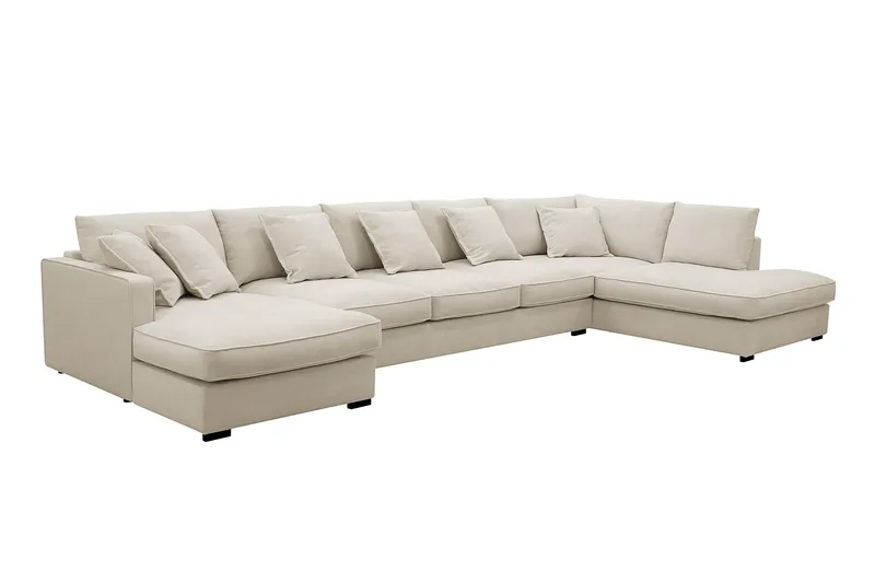 Rossita Lyx 6-seters venstrevendt U-formet ekstra dyp sofa med divan og sjeselong i stoff - Beige - Møbler - Sofaer - U-sofa