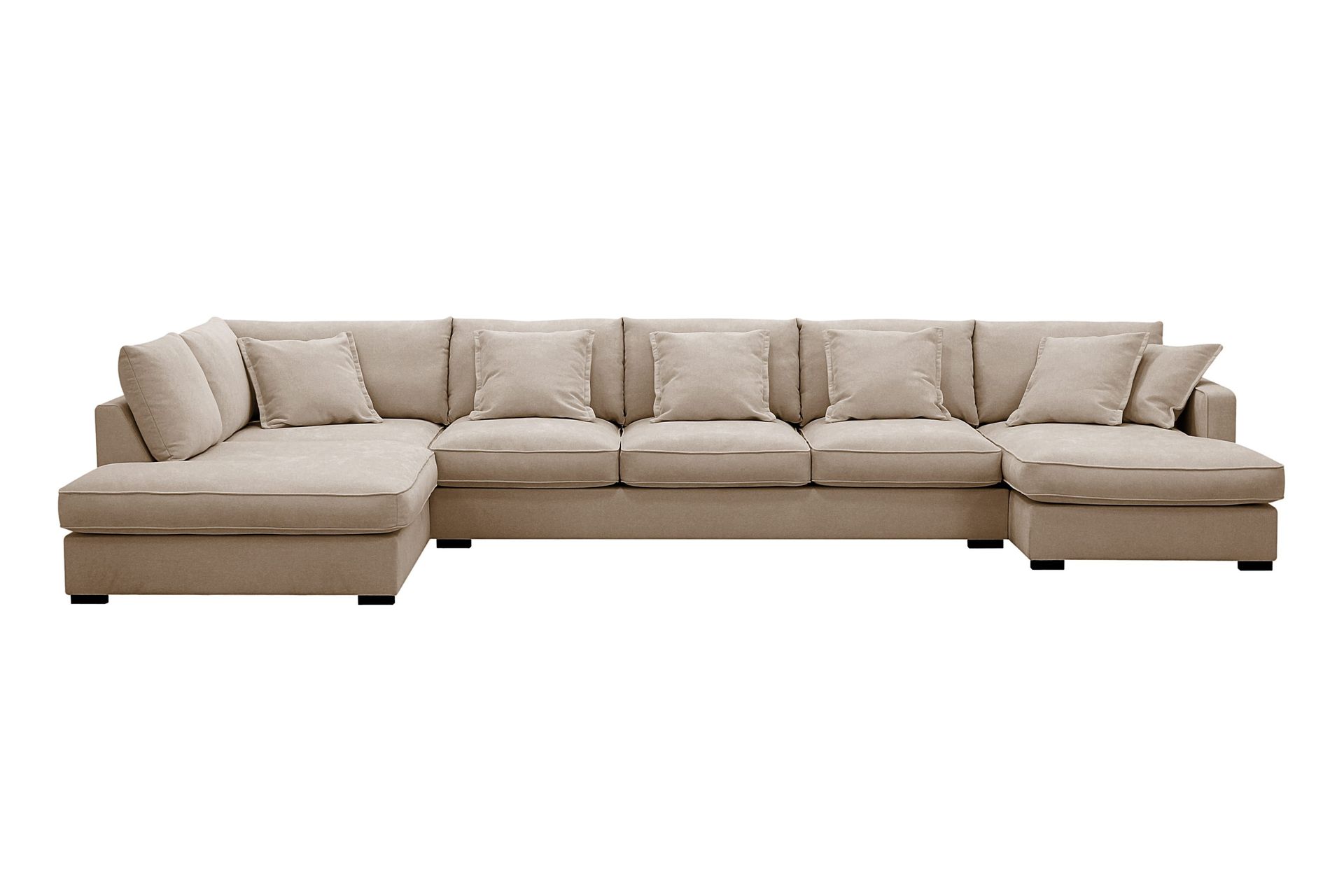 Rossita Lyx 6-seters venstrevendt U-formet ekstra dyp sofa med divan og sjeselong i stoff - Lysebrun