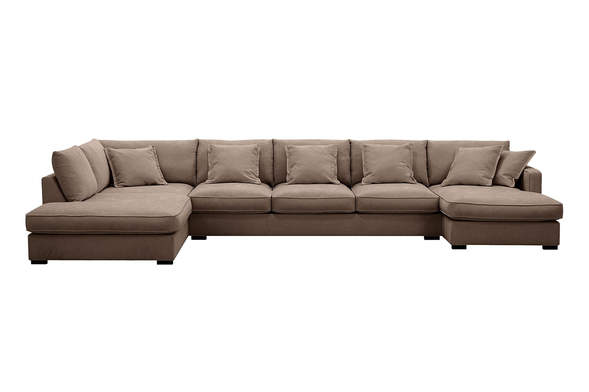 Rossita Lyx 6-seters venstrevendt U-formet ekstra dyp sofa med divan og sjeselong i stoff - Mørkebrun