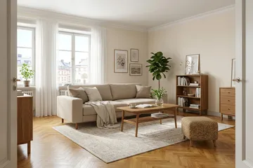 Scandi Dyp 4-seters sofa i stoff - Beige - Møbler - Sofaer - 4 seter sofa