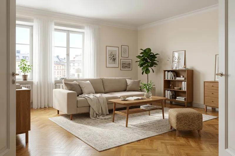 Scandi Dyp 4-seters sofa i stoff - Beige - Møbler - Sofaer - 4 seter sofa