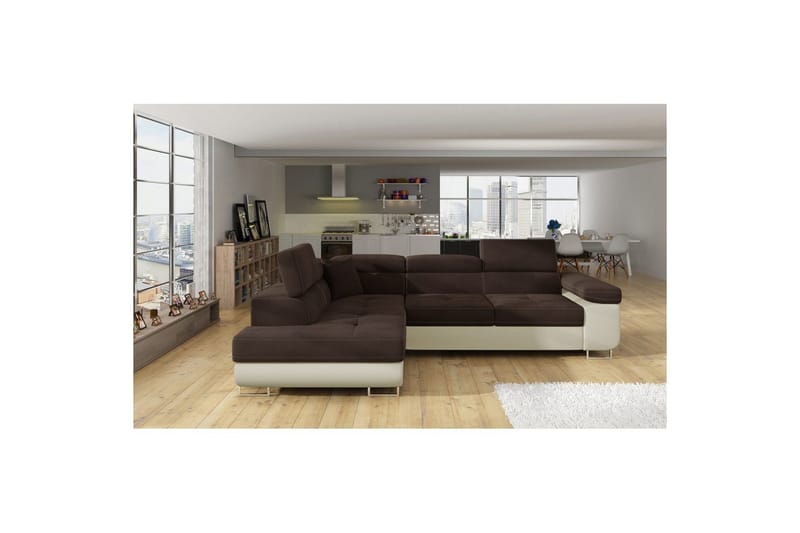 Seksjon Eltap Anton 272x203x85 cm - Jasmine 29, Soft 33, Brun, Beige, Venstre - Møbler - Sofaer - Sovesofaer